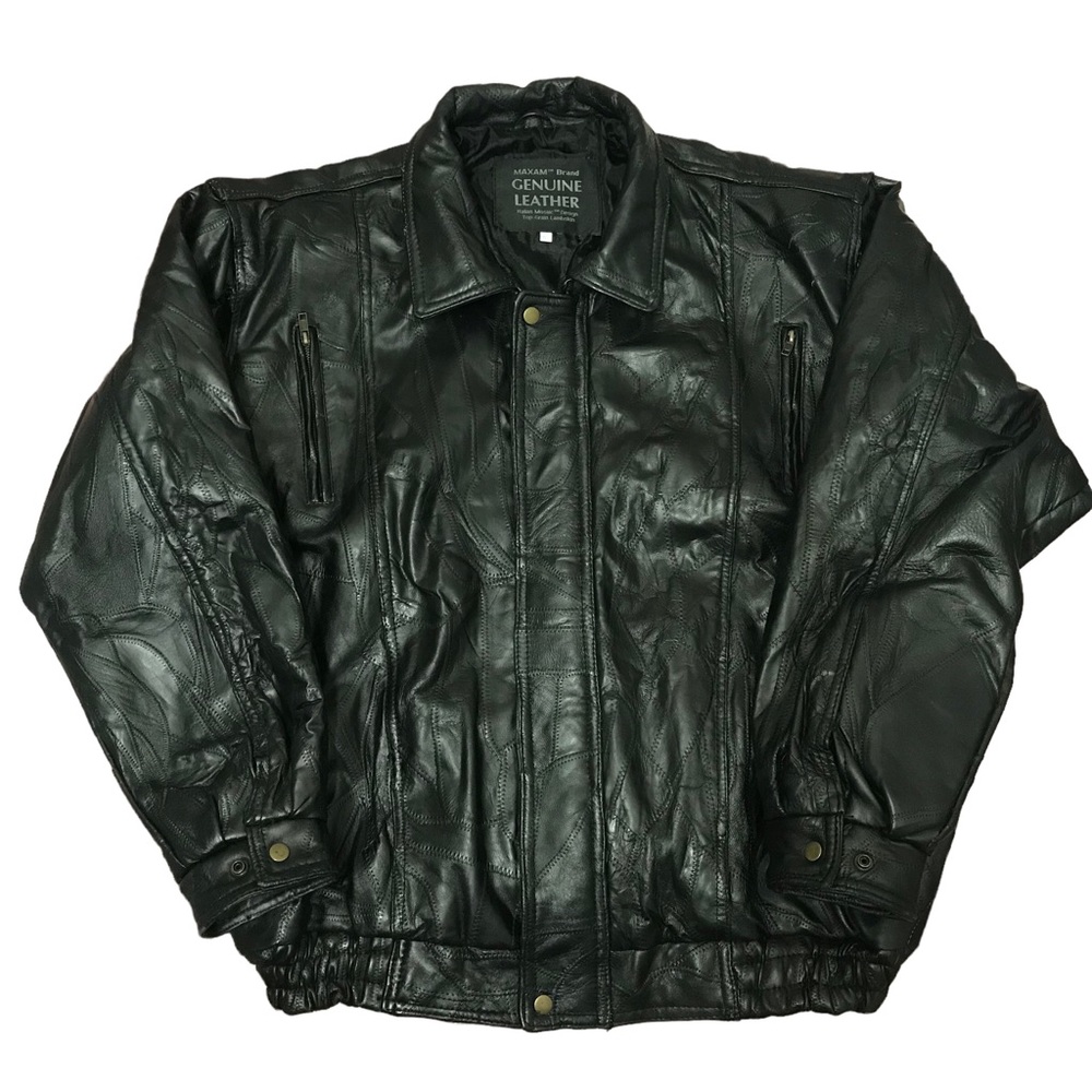 VTG Maxam Italian Mosaic Design Genuine Top Grain Lambskin Mens Black Jacket XXL